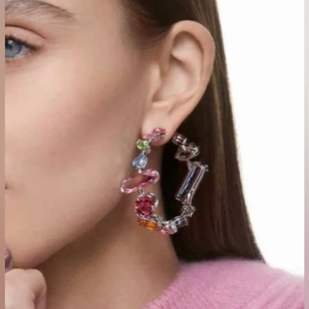 Swarovski Gema Colorful Mixed Cut Hoop Earrings